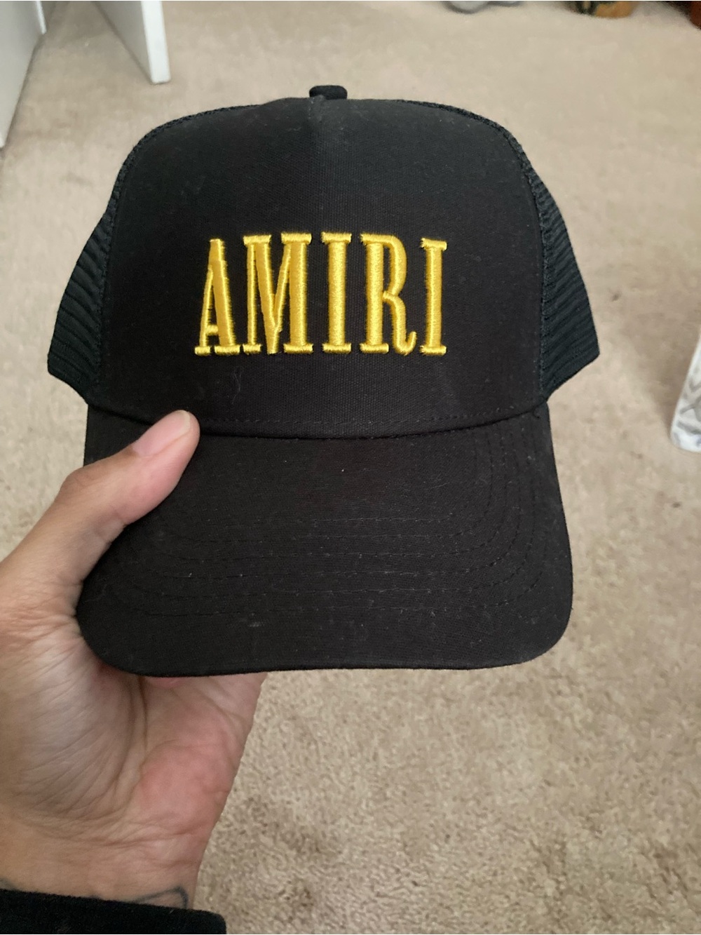 AMIRI Black Cap with Yellow Embroidered Logo